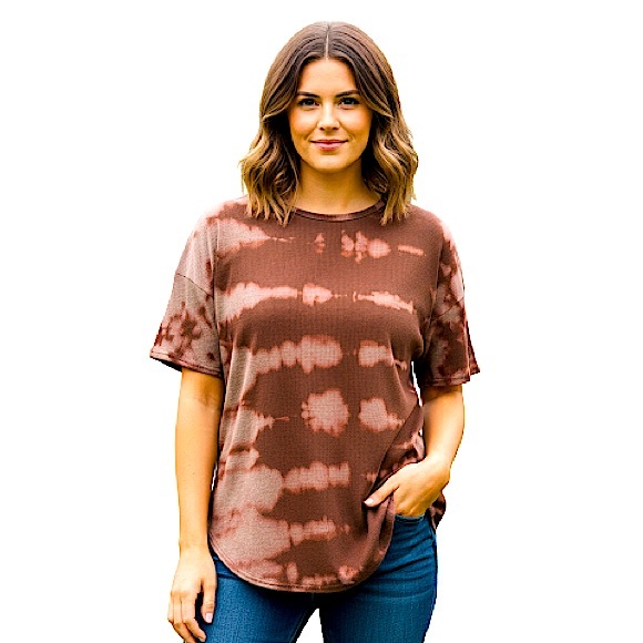 Hand Dyed Old Navy Reverse Tie-Dye Brown Ribbed Knit Dolman Shirt Size Large - Picture 1 of 5